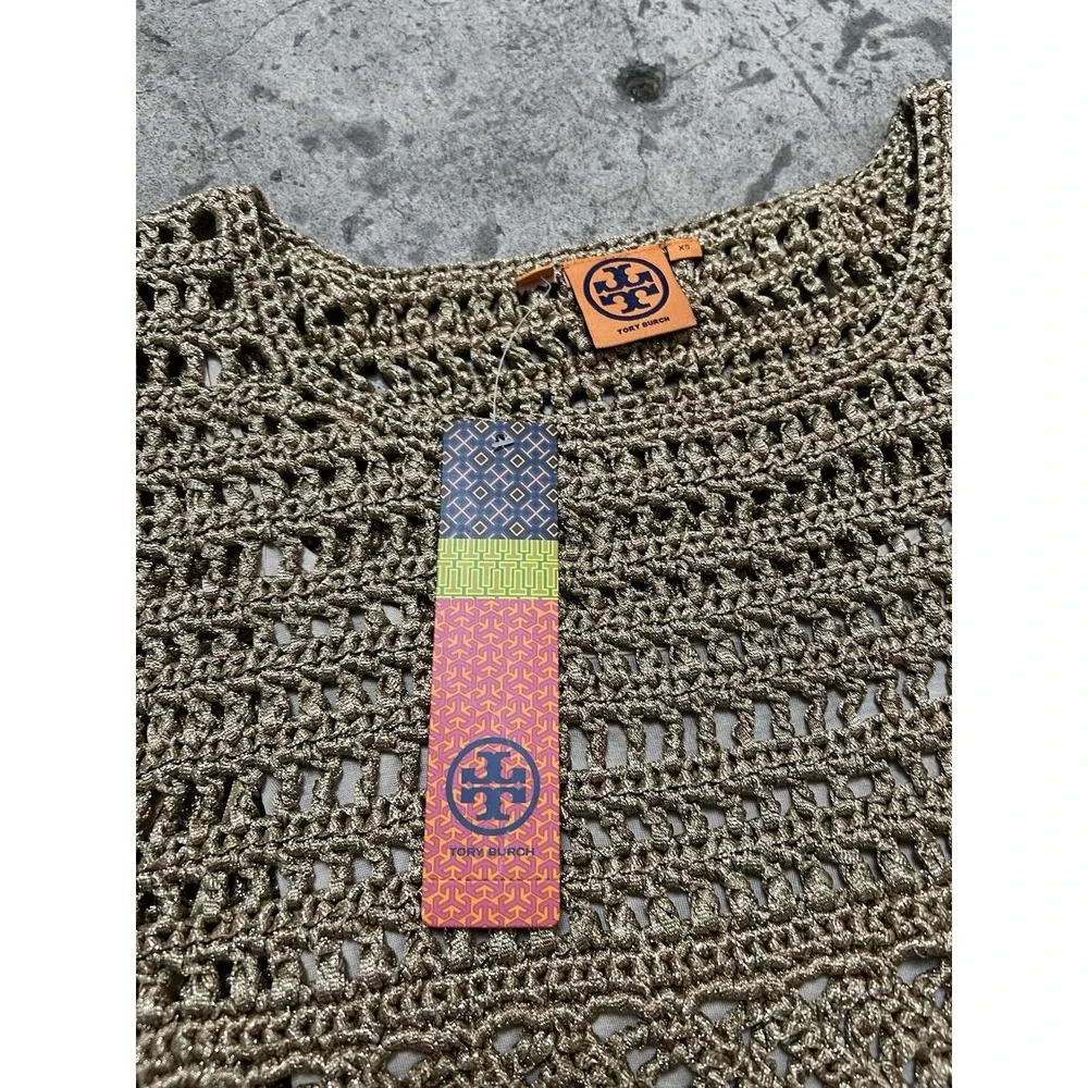 NWT Tory Burch Metallic Gold Knit Zicon Shift‎ Dress MSRP $495 Size XS